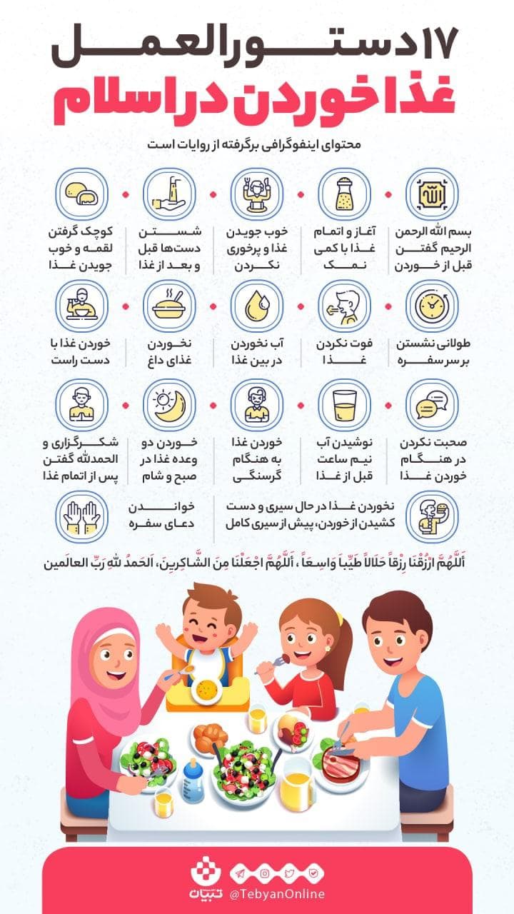 17 دستورالعمل غذا خوردن در اسلام [اینفوگرافیک]