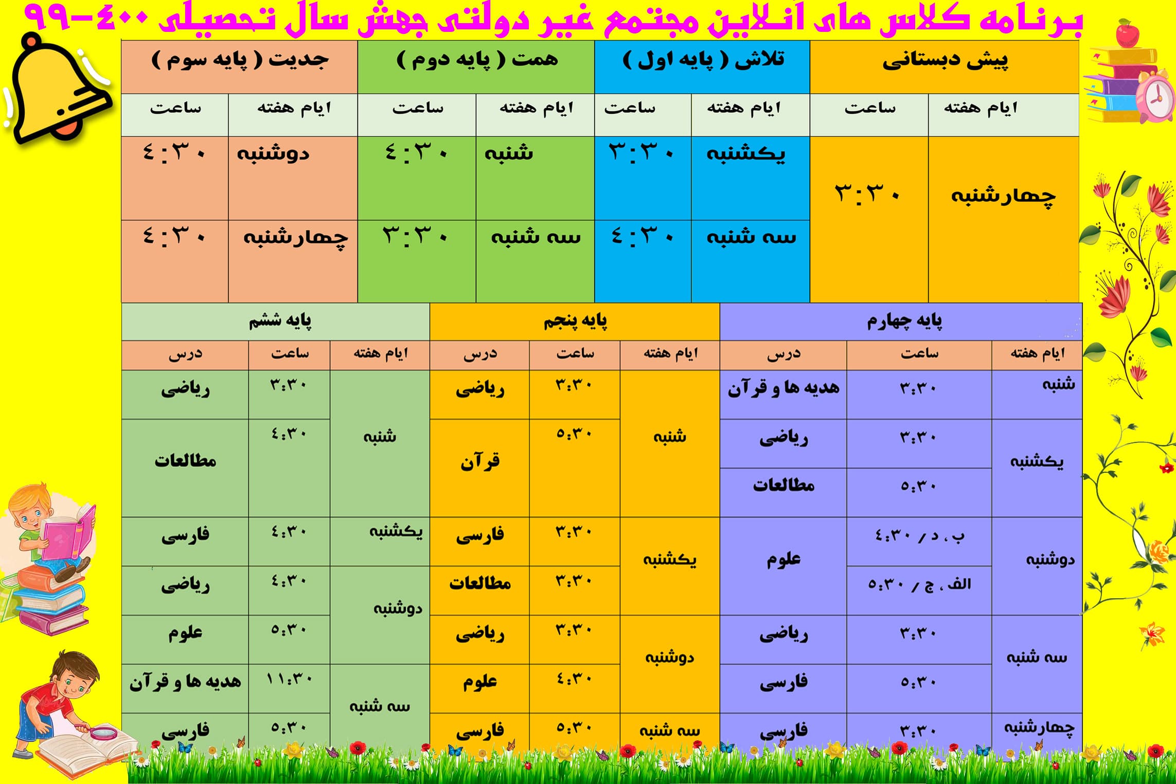 برنامه کلاس های آنلاین ( بر روی ادامه کلیک کنید.)